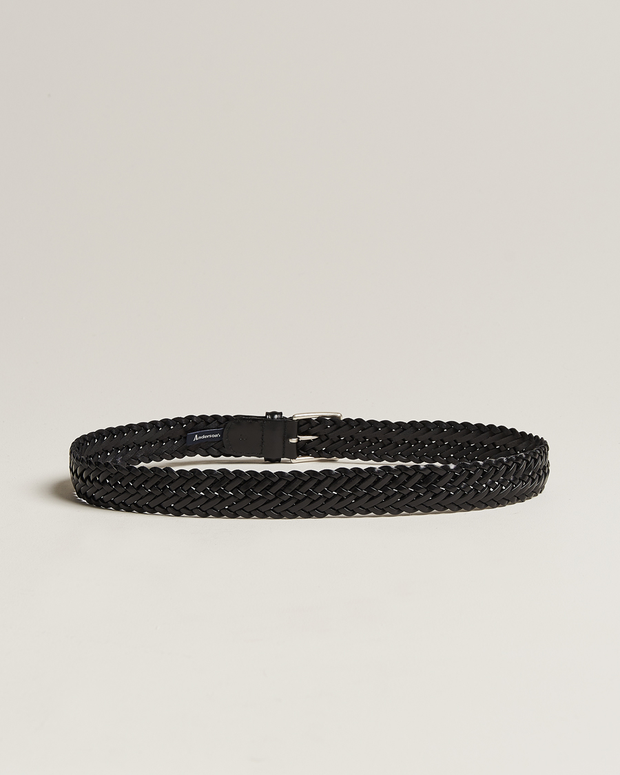 Herre | Flettede bælter | Anderson's | Woven Leather 3,5 cm Belt Tanned Black