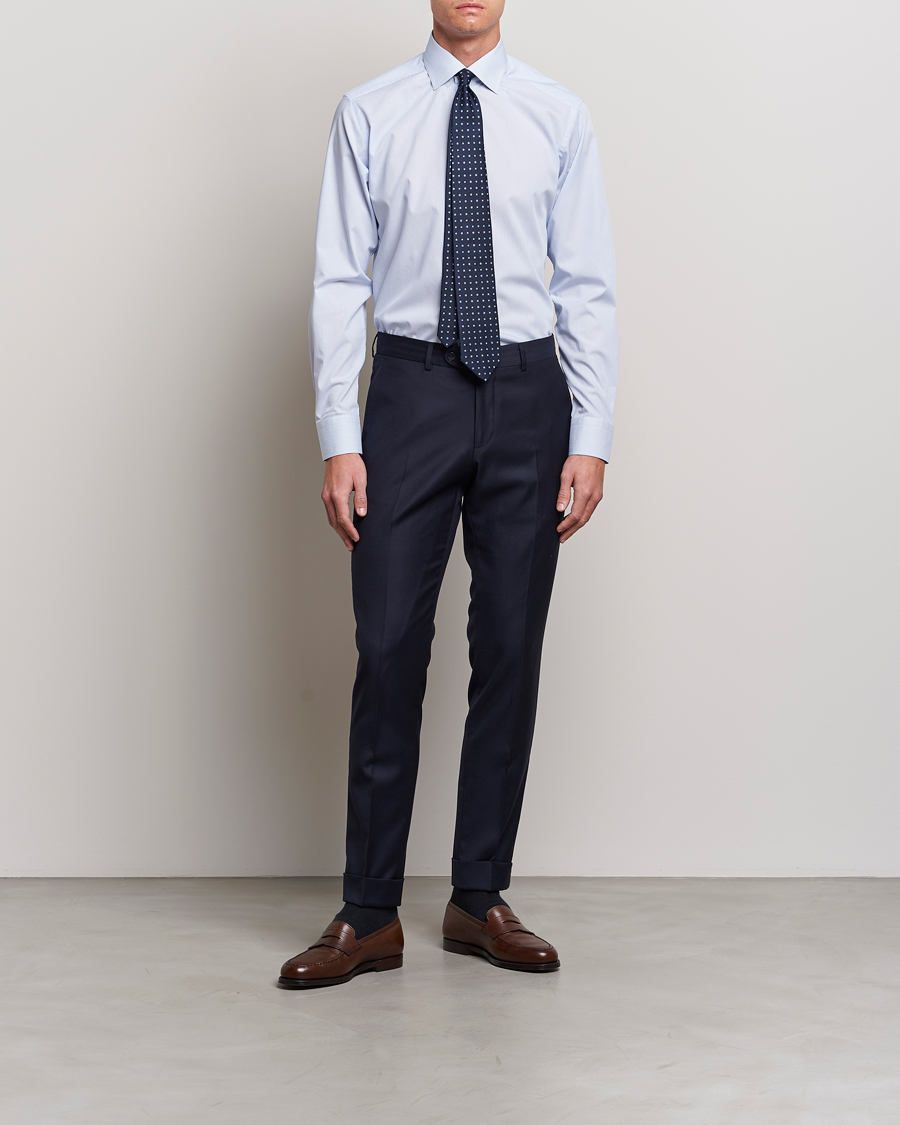 Herre | Tøj til bryllup | Eton | Slim Fit Poplin Thin Stripe Shirt Blue/White
