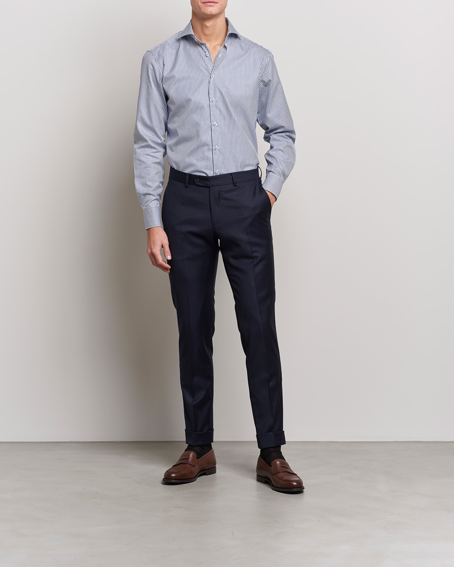 Herre | Stenströms | Stenströms | Fitted Body Stripe Shirt White/Blue