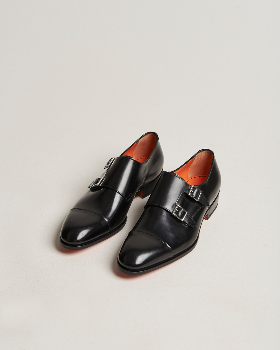 Herre | Håndlavede sko | Santoni | Blake Double Monk  Black Calf