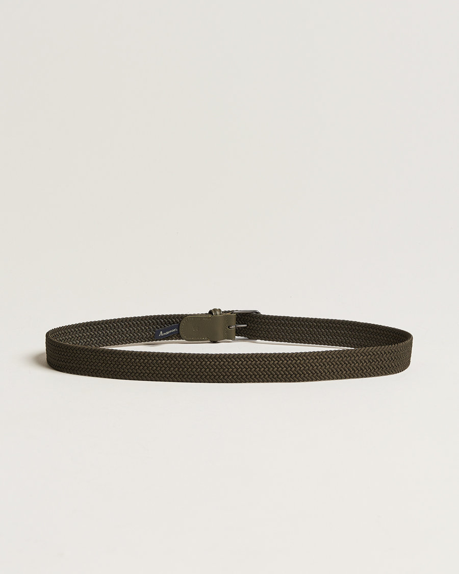 Herre |  | Anderson\'s | Elastic Woven 3 cm Belt Military Green