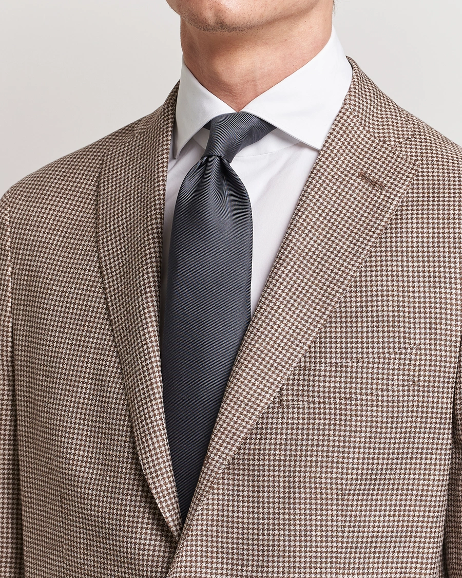 Herre | Tilbehør | Drake's | Handrolled Woven Silk 8 cm Tie Grey