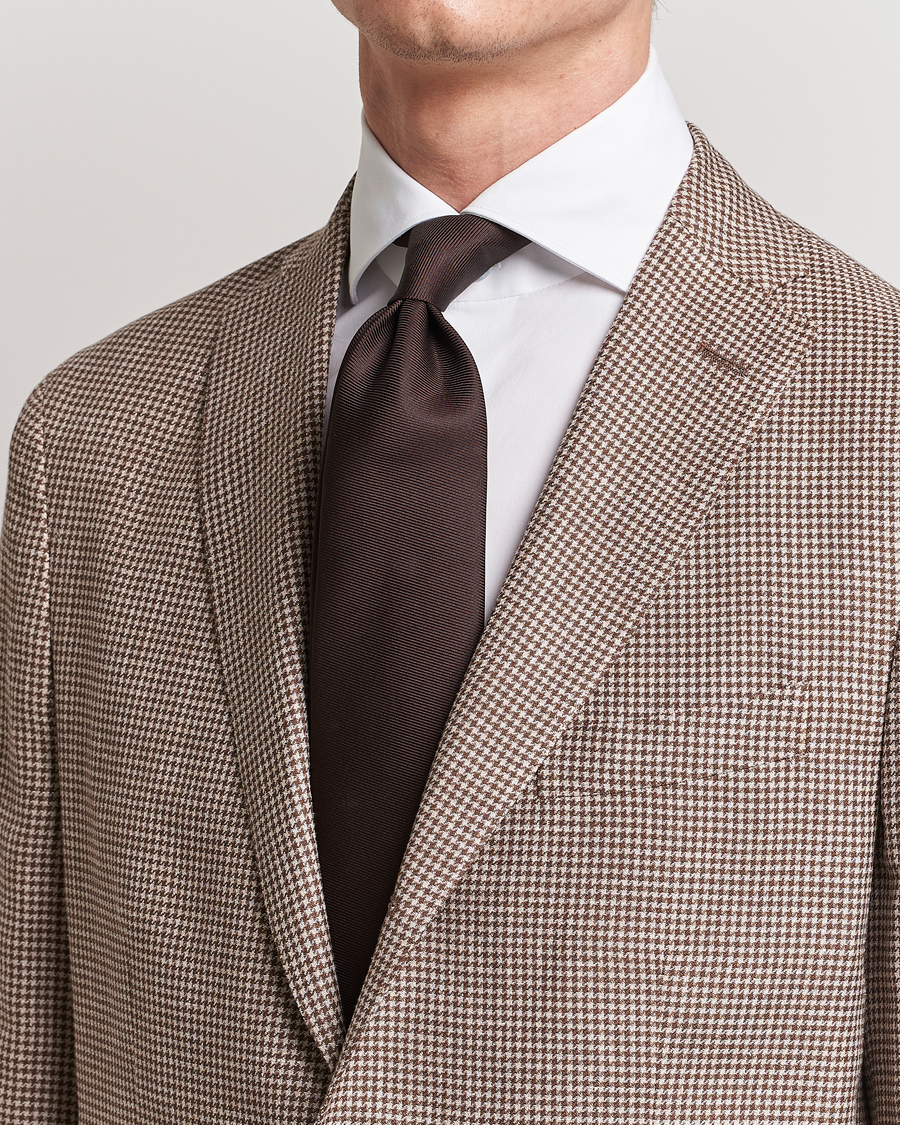 Herre | Tilbehør | Drake's | Handrolled Woven Silk 8 cm Tie Brown