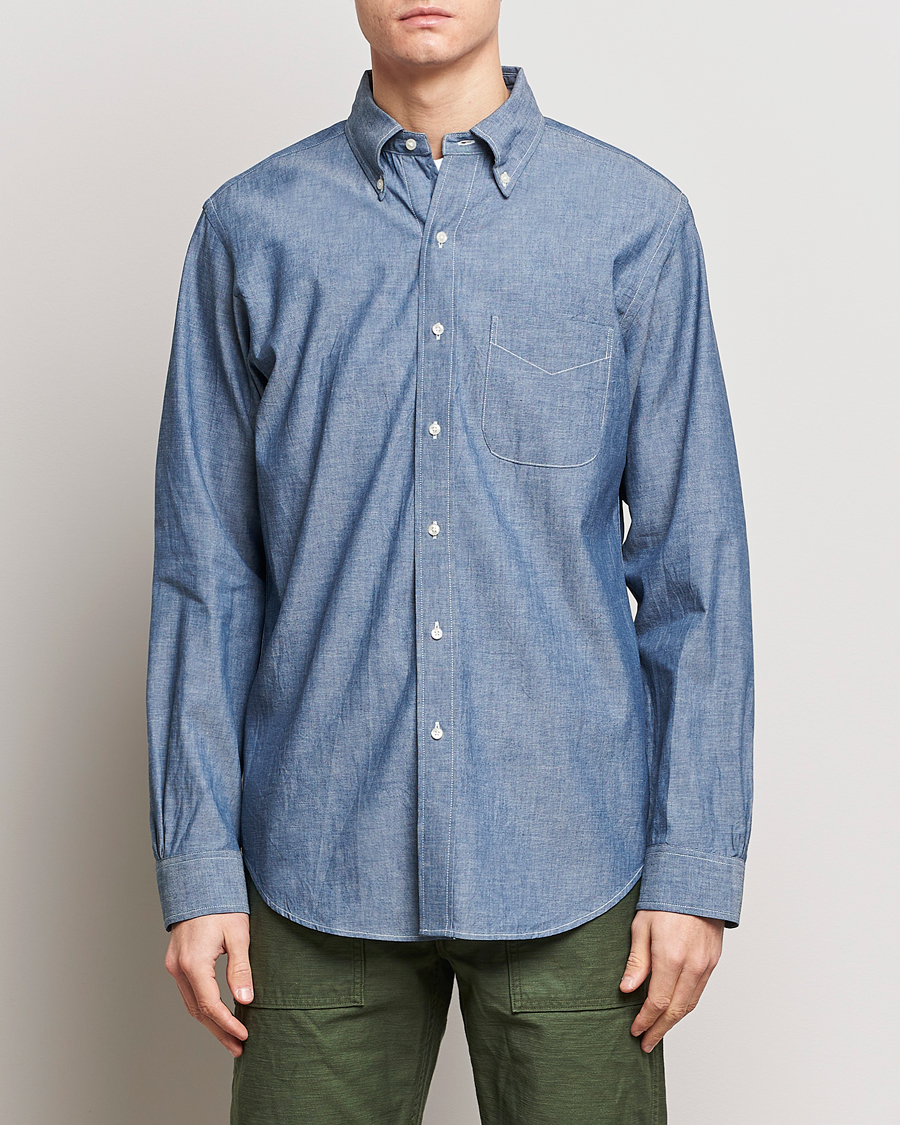 Herre | Japanese Department | orSlow | Denim Button Down Shirt Light Blue