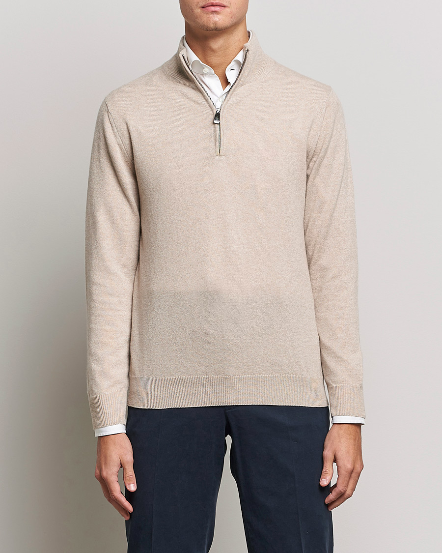Herre | Kashmirtrøjer | Piacenza Cashmere | Cashmere Half Zip Sweater Beige