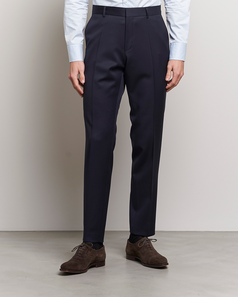 Herre | Habitbukser | BOSS BLACK | Genius Slim Fit Wool Trousers Dark Blue