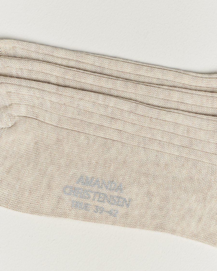 Herre | Strømper | Amanda Christensen | 3-Pack True Cotton Ribbed Socks Sand Melange