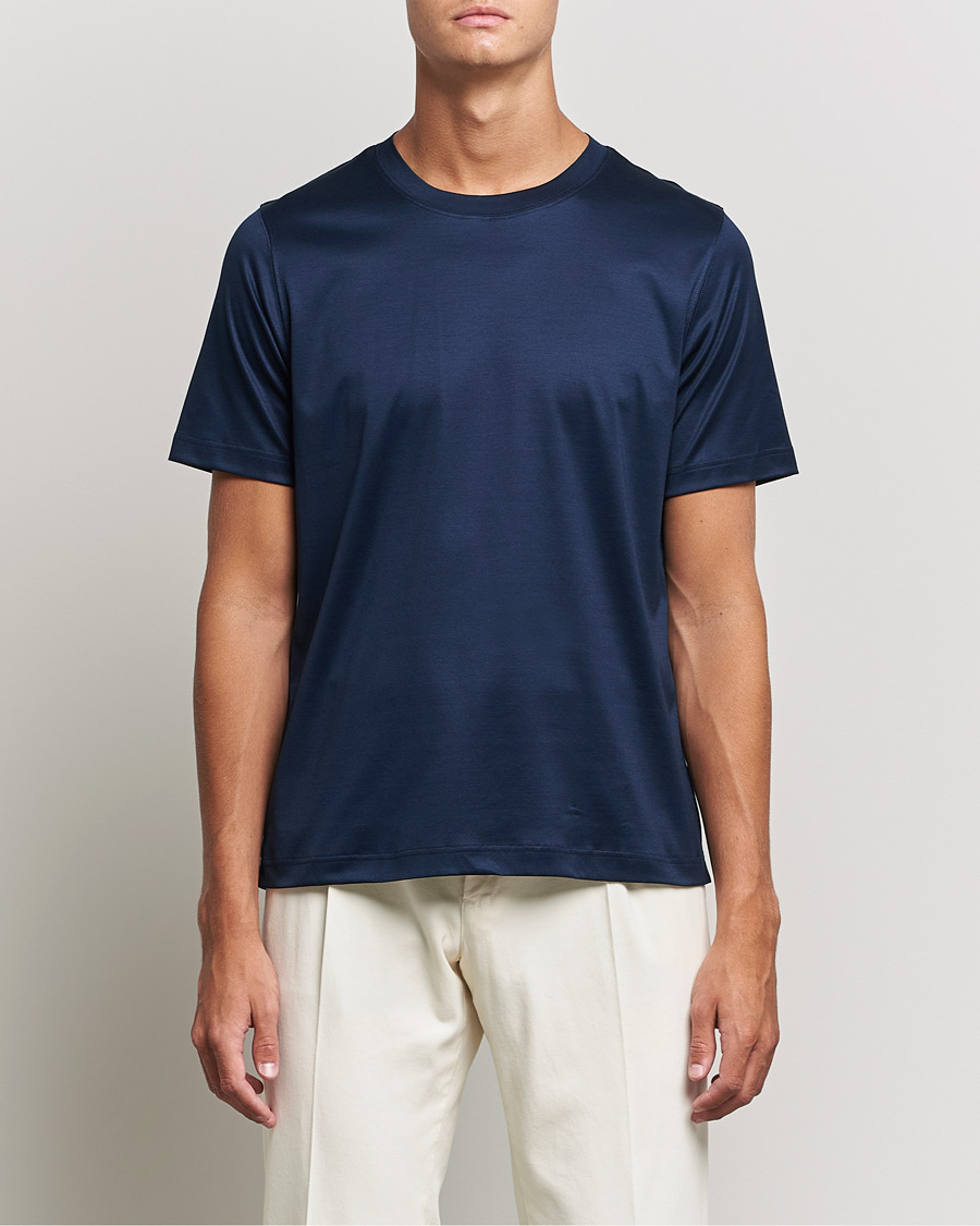 Herre | Tøj | Eton | Filo Di Scozia Cotton T-Shirt Navy