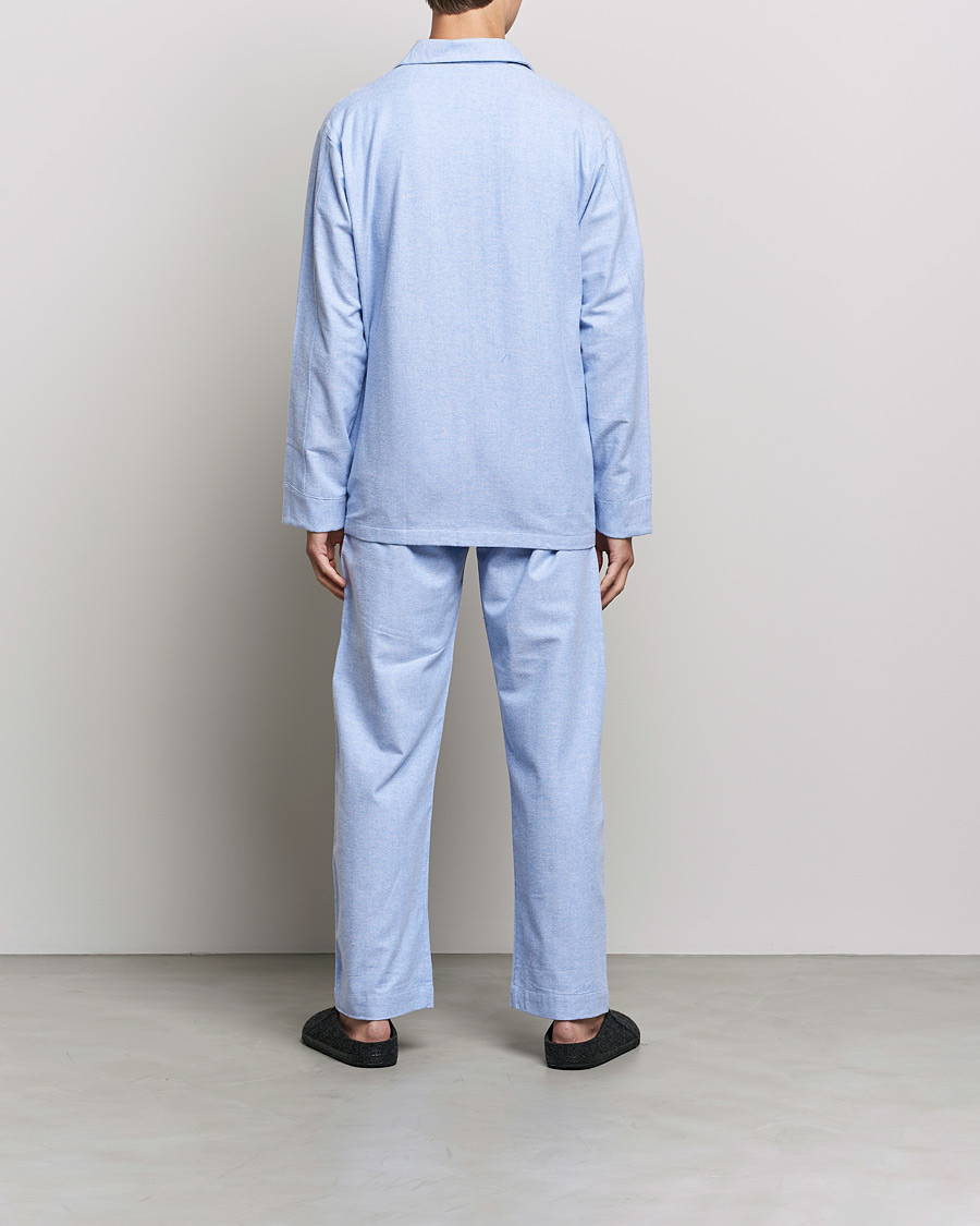 Herre | Loungewear | Derek Rose | Brushed Cotton Flannel Herringbone Pyjama Set Blue