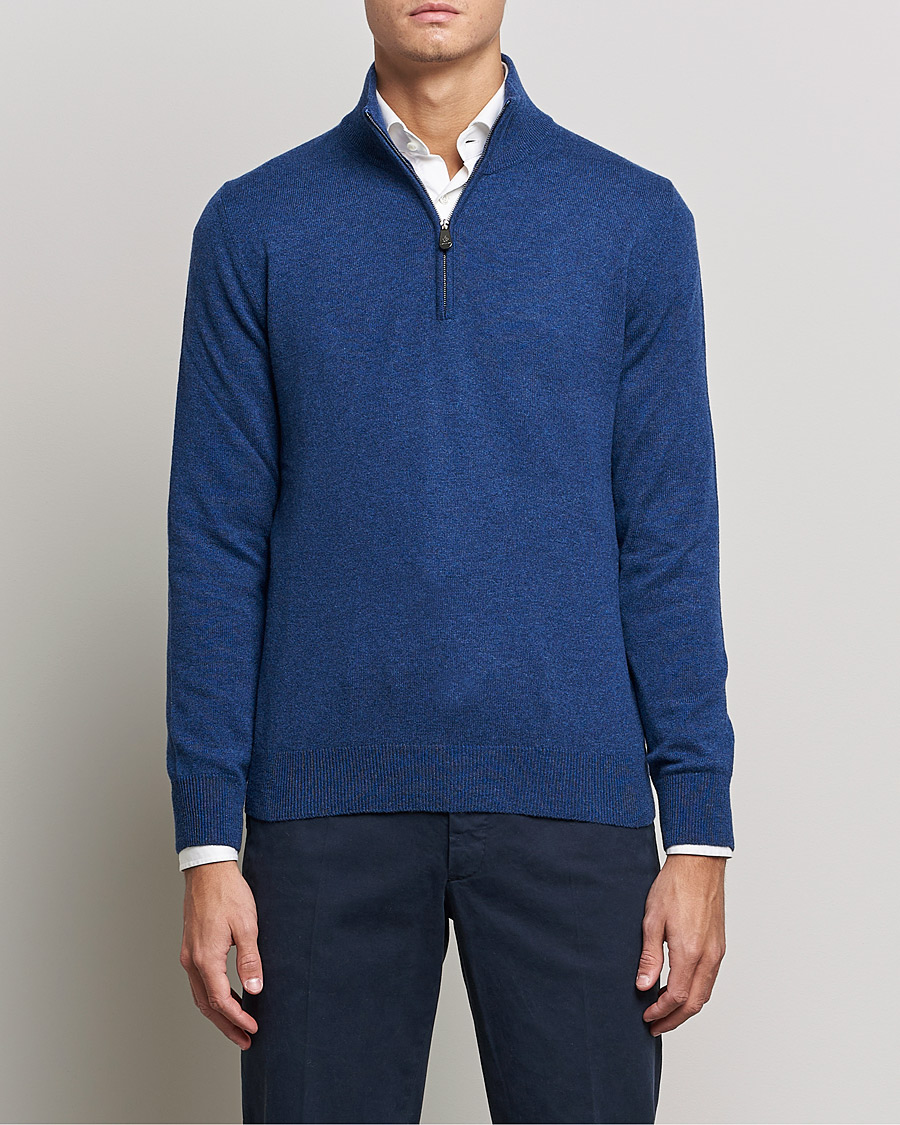 Herre | Half-zip | Piacenza Cashmere | Cashmere Half Zip Sweater Indigo Blue