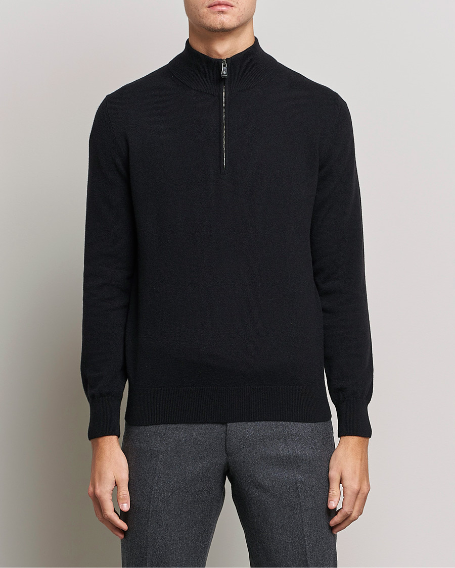 Herre | Trøjer | Piacenza Cashmere | Cashmere Half Zip Sweater Black