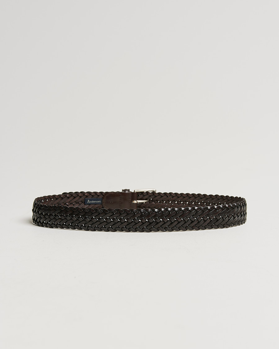 Herre | Flettede bælter | Anderson's | Woven Leather 3,5 cm Belt Dark Brown