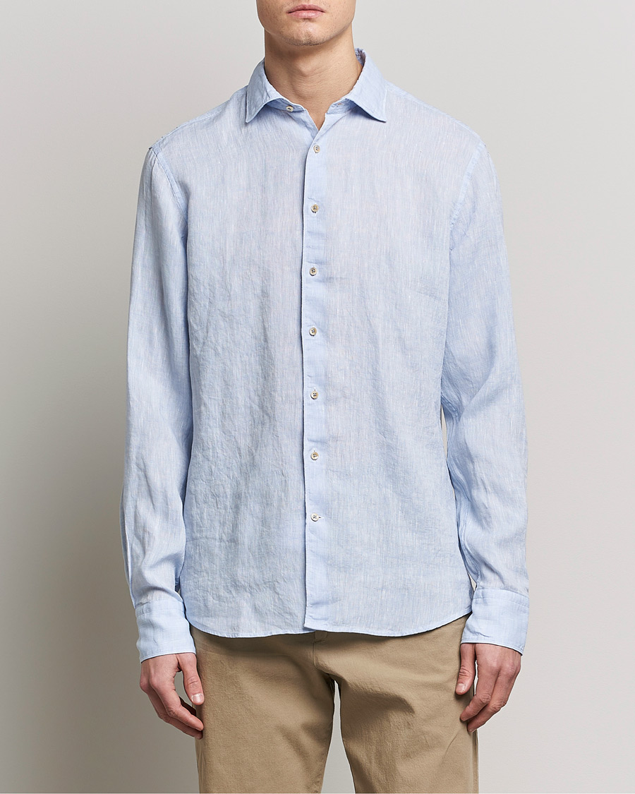 Herre | Tøj | Stenströms | Fitted Body Cut Away Linen Shirt Light Blue