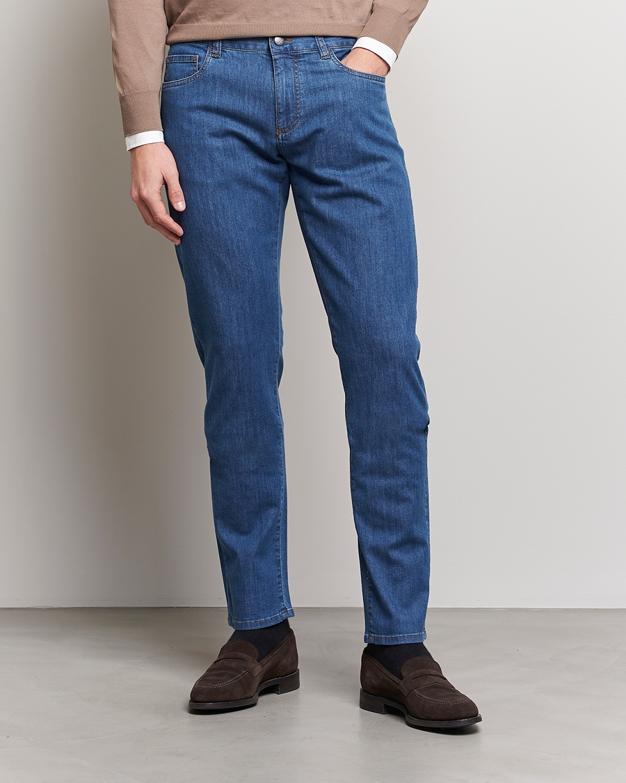 Herre | Slim fit | Canali | Slim Fit 5-Pocket Jeans Blue Wash