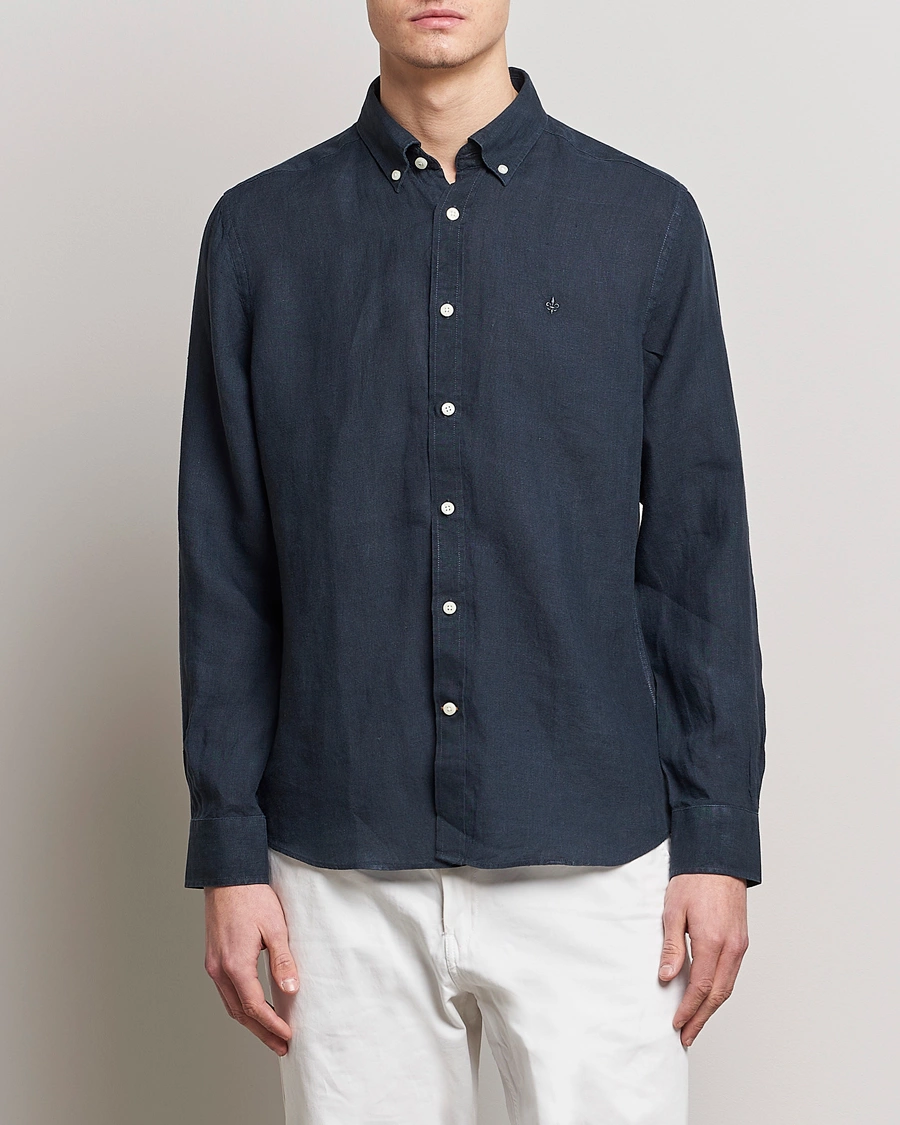 Herre | Tøj | Morris | Douglas Linen Button Down Shirt Navy