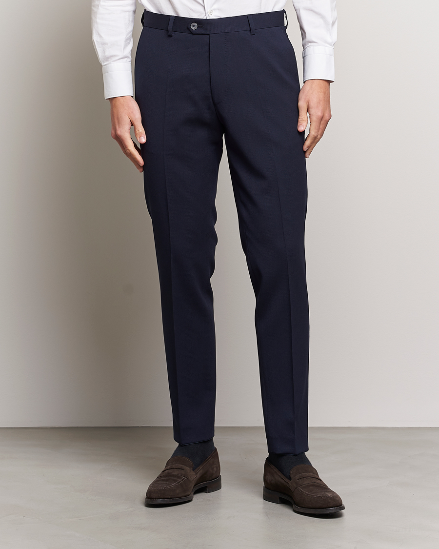 Herre | Tøj | Oscar Jacobson | Denz Structured Wool Trousers Blue
