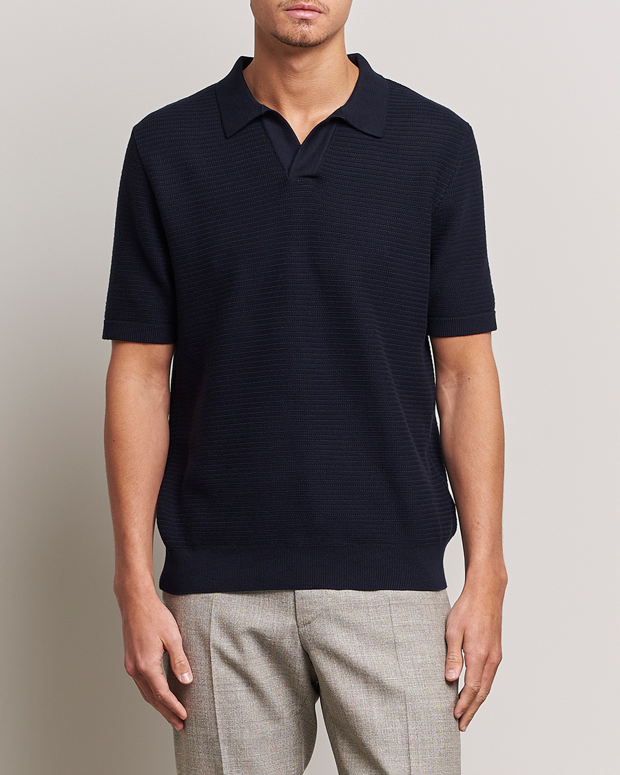 Herre | Tøj | Sunspel | Knitted Polo Shirt Navy