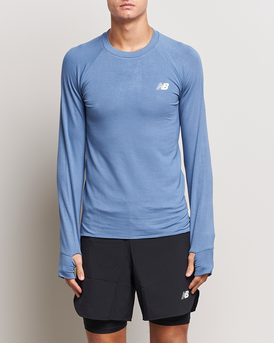 Herre | Tøj | New Balance | Running Q Speed Jacquard Long Sleeve T-Shirt Mercury Blue
