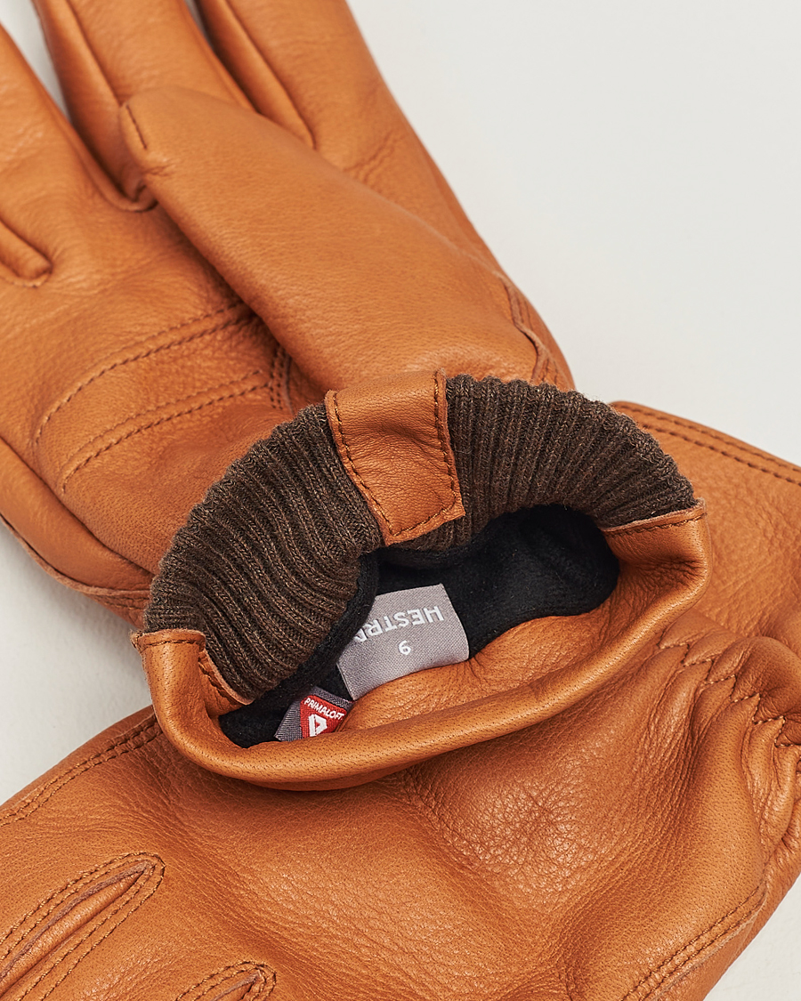 Herre | Handsker | Hestra | Kjetil Deerskin Rib Knitted Cuff Glove Cognac
