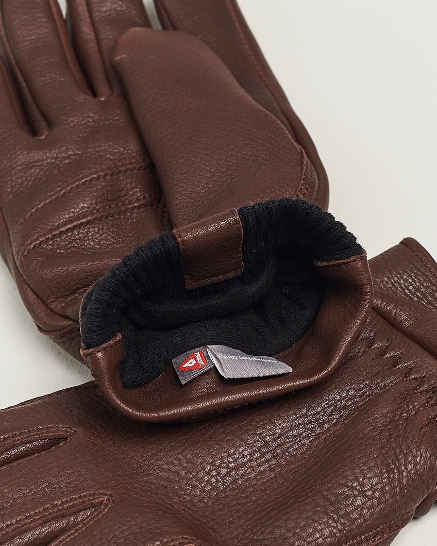 Herre | Handsker | Hestra | Kjetil Deerskin Rib Knitted Cuff Glove Chocolate