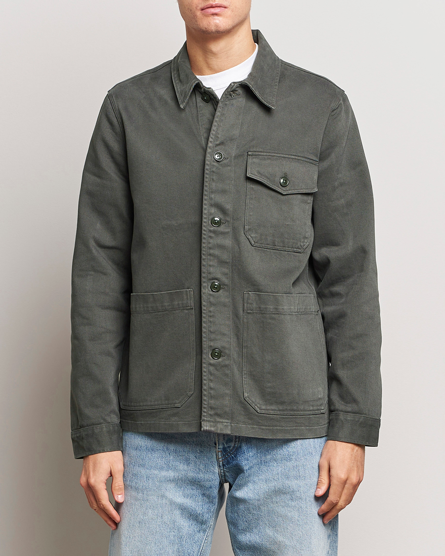 Herre | Overshirts | A Day's March | Patch Pocket Sturdy Twill Overshirt Olive