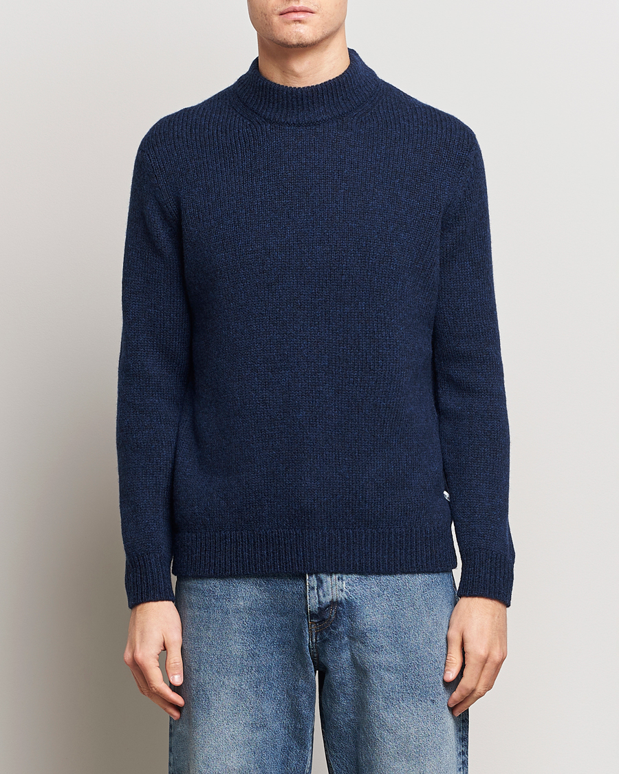 Herre | Strikkede trøjer | NN07 | Nick Mock Neck Sweater Navy Blue