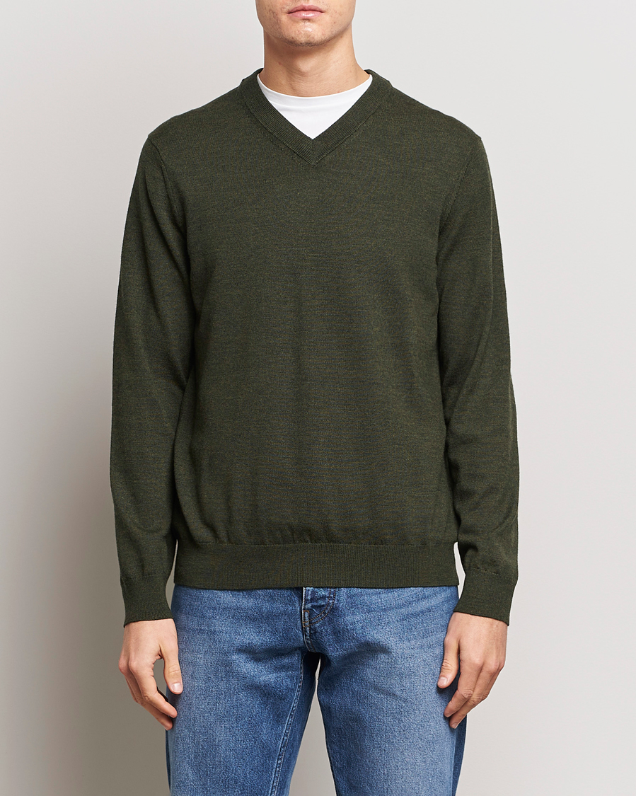 Herre | Pullovers med v-hals | NN07 | Sergio V-Neck Pullover Dark Green