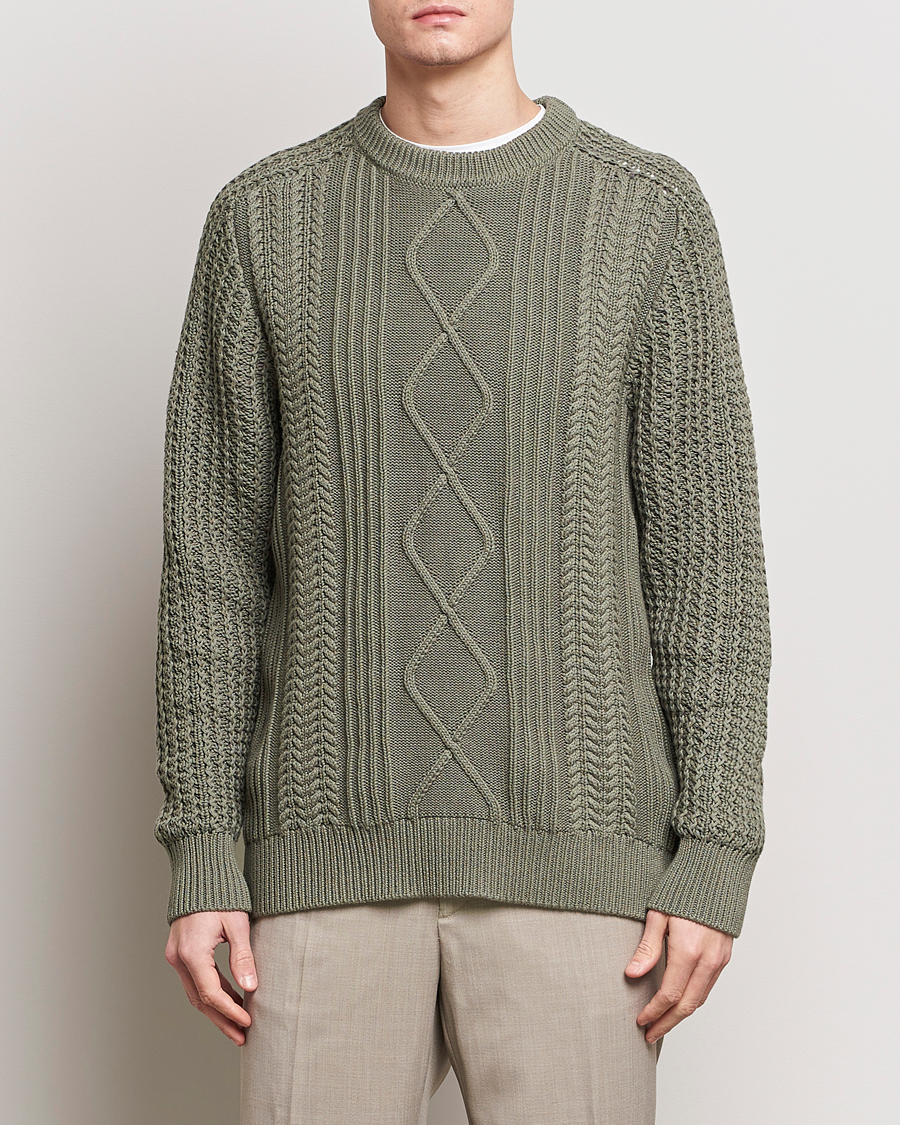 Herre | Strikkede trøjer | NN07 | Caleb Cable Knit Sweater Khaki Sand
