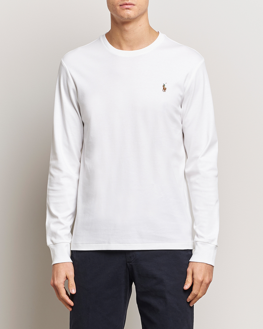 Herre | Langærmede t-shirts | Polo Ralph Lauren | Luxury Pima Cotton Long Sleeve T-Shirt White