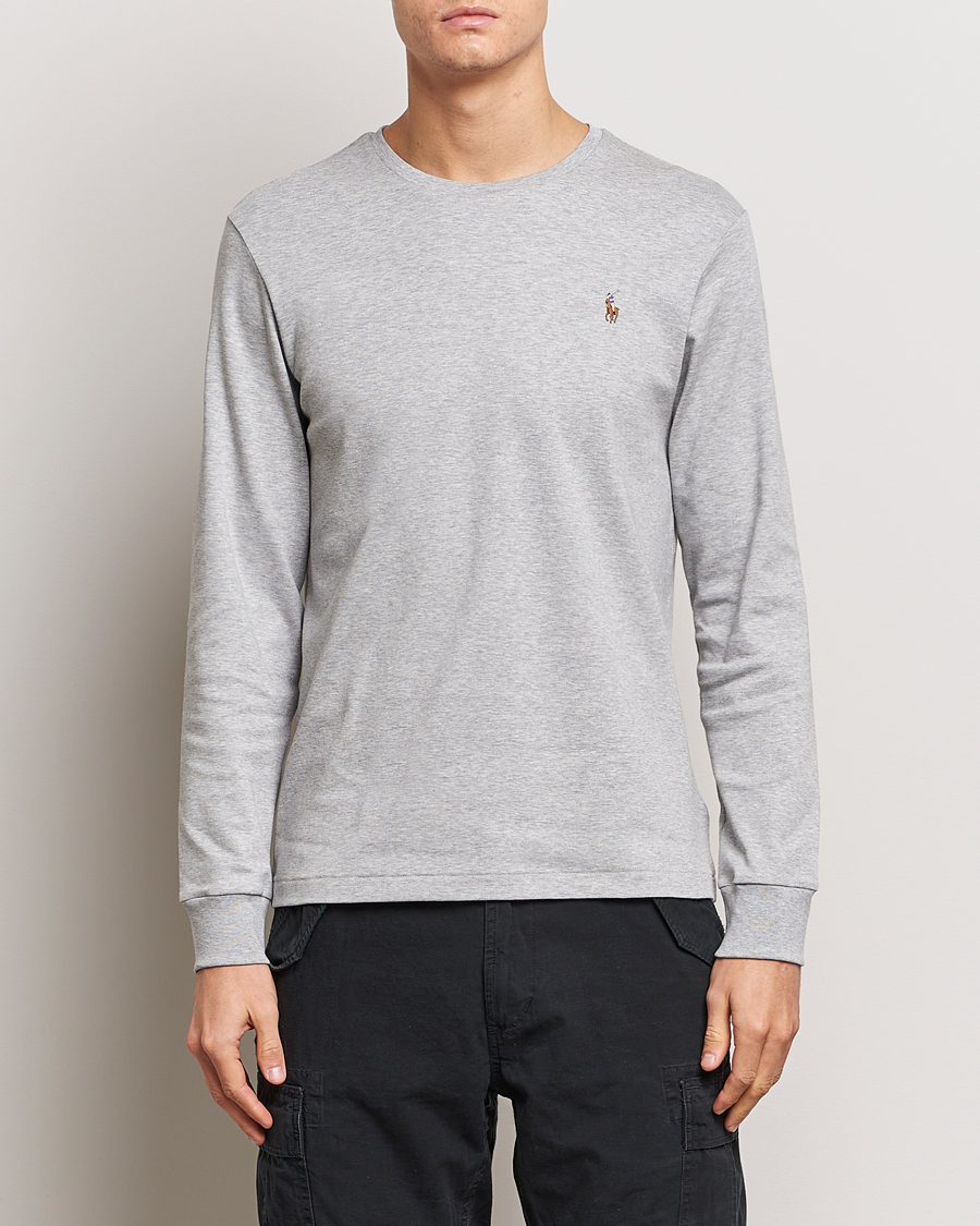Herre | Langærmede t-shirts | Polo Ralph Lauren | Luxury Pima Cotton Long Sleeve T-Shirt Light Grey