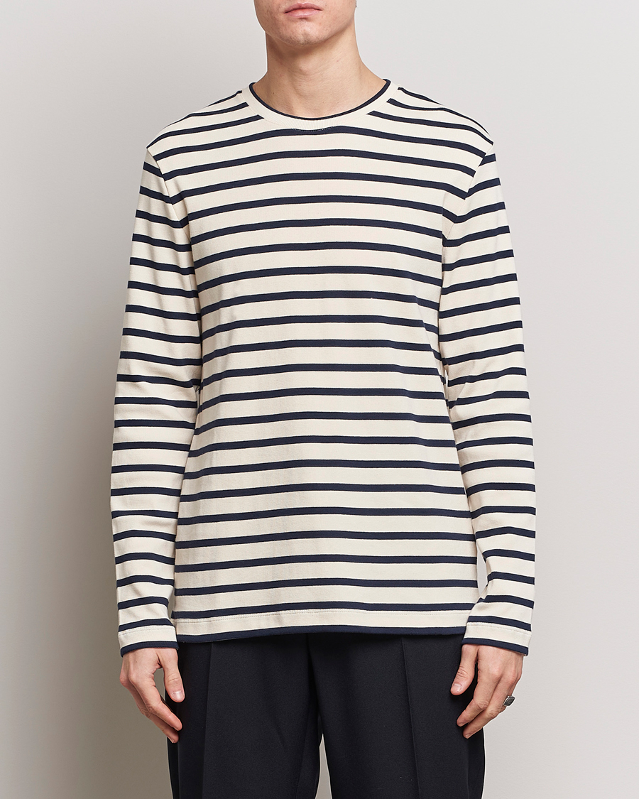Herre | Langærmede t-shirts | Jil Sander | Long Sleeve Rib Cotton T-Shirt Marine Stripes