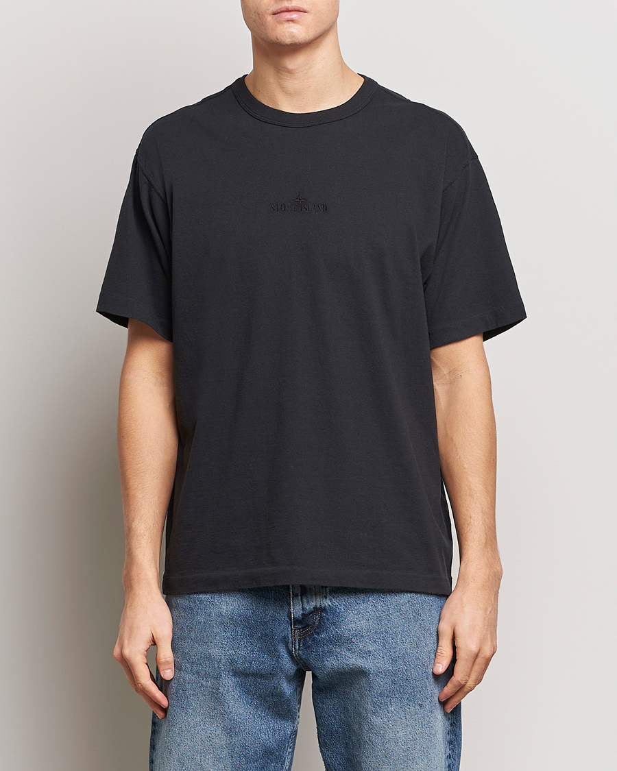 Herre | Tøj | Stone Island | Organic Cotton Fissato Effect Center Logo T-Shirt Black