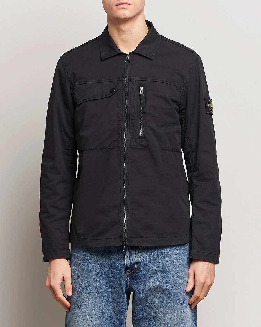Herre | Tøj | Stone Island | Cotton Twill Stretch Zip Overshirt Black