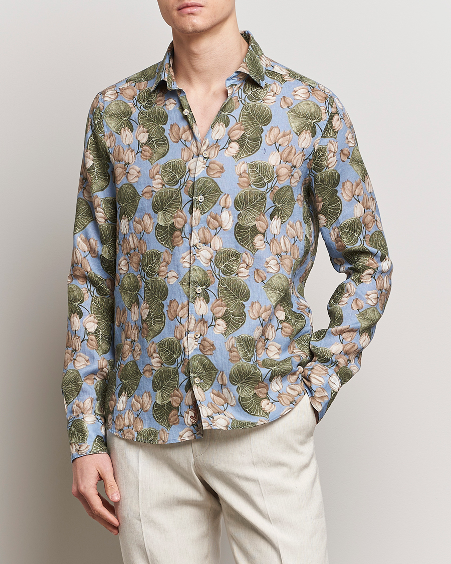 Herre | Tøj | Stenströms | Slimline Cut Away Printed Flower Linen Shirt Multi