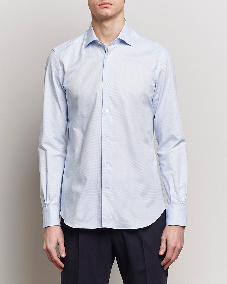 Herre | Skjorter | Mazzarelli | Soft Cotton Cut Away Shirt Light Blue