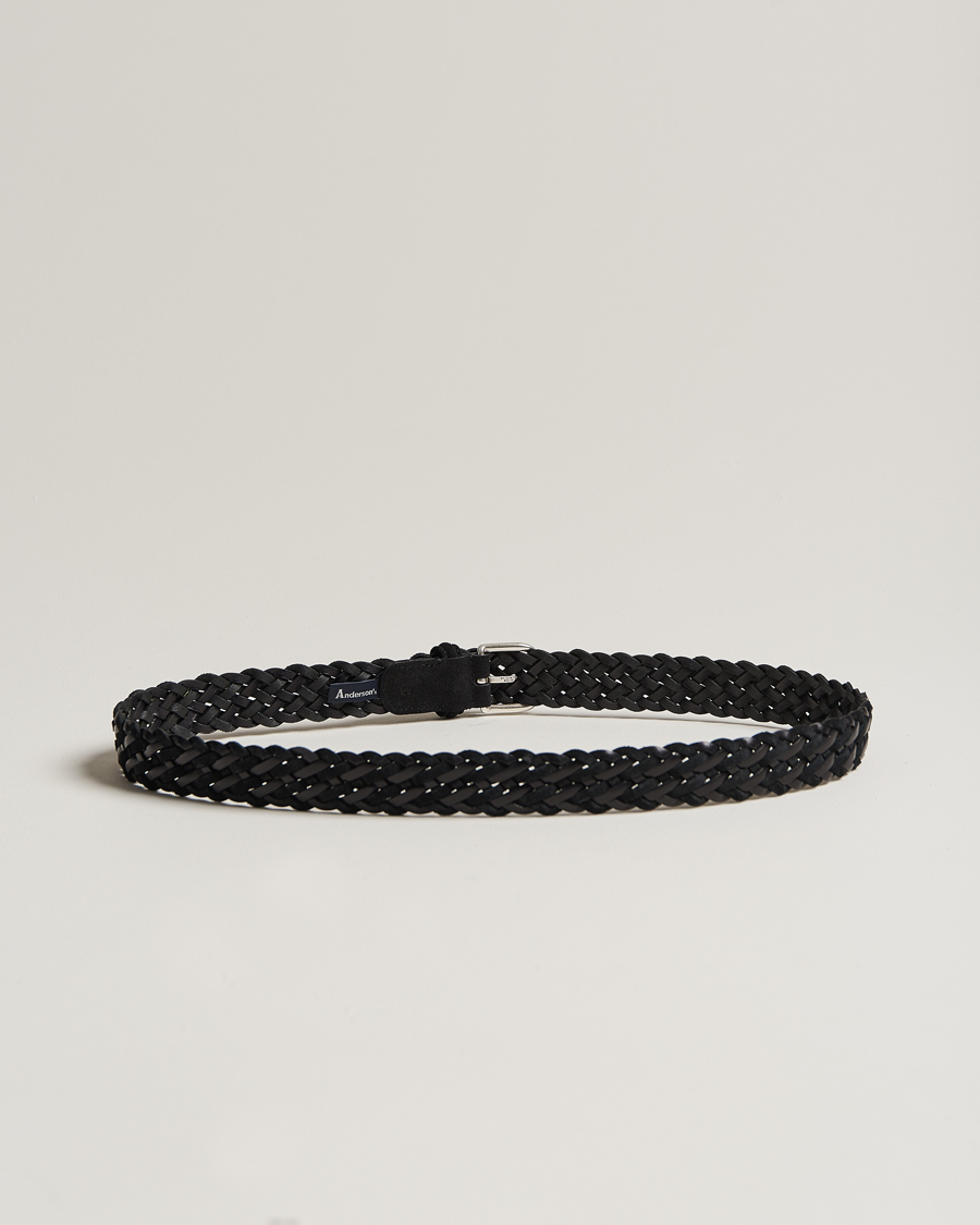 Herre | Anderson's | Anderson's | Woven Suede/Leather Belt 3 cm Black