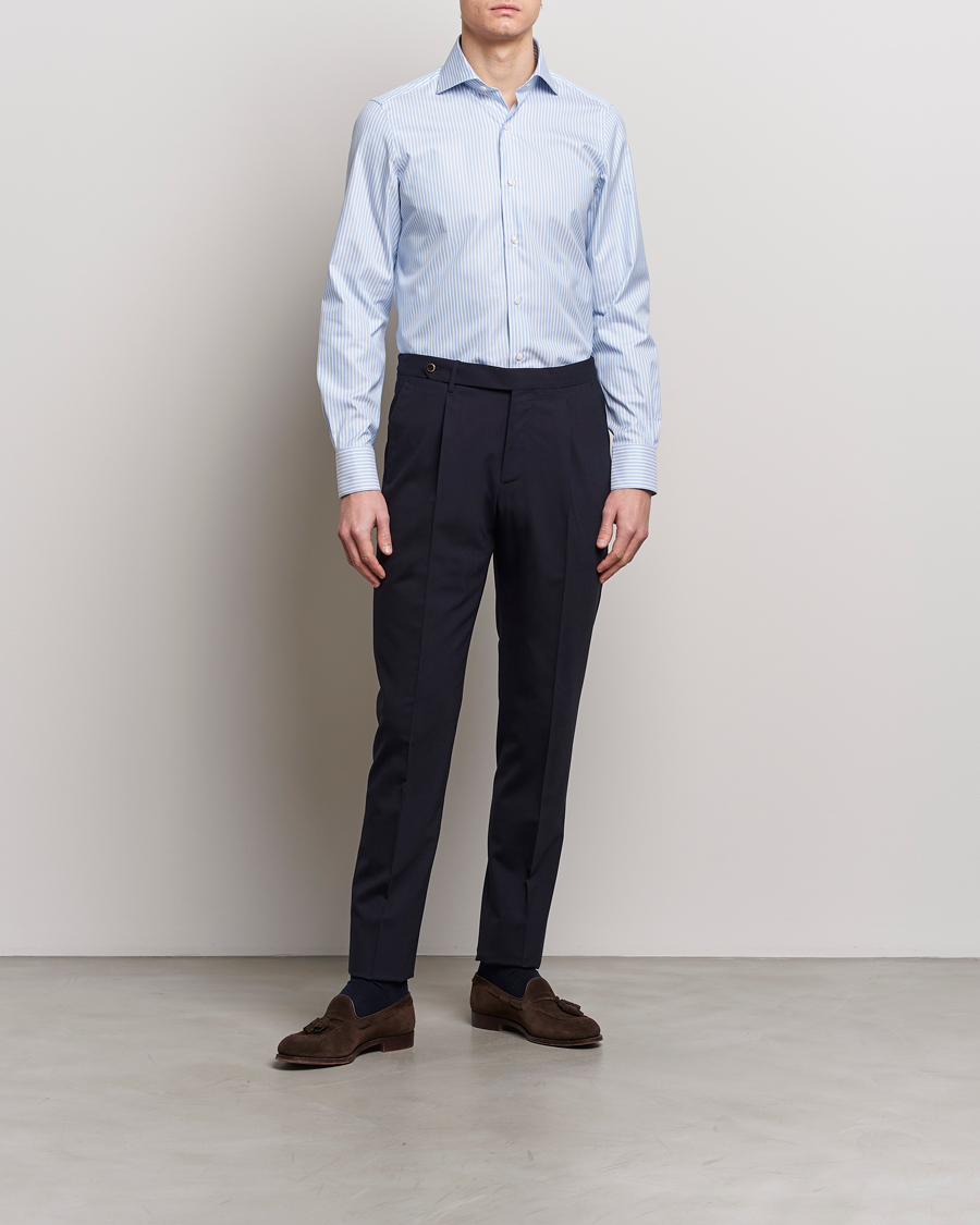 Herre | Businesskjorter | Finamore Napoli | Milano Slim Royal Oxford Shirt Blue Stripe