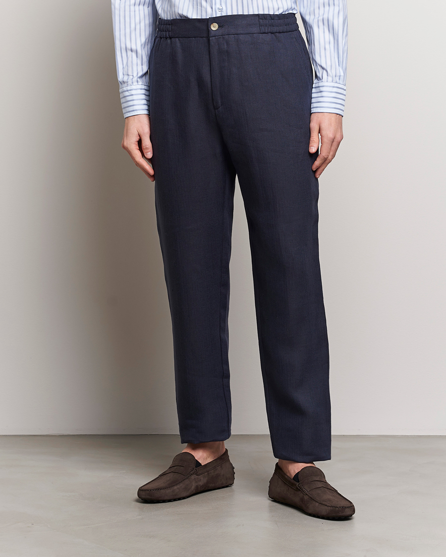 Herre | Tøj | Etro | Linen Drawstring Trousers Navy