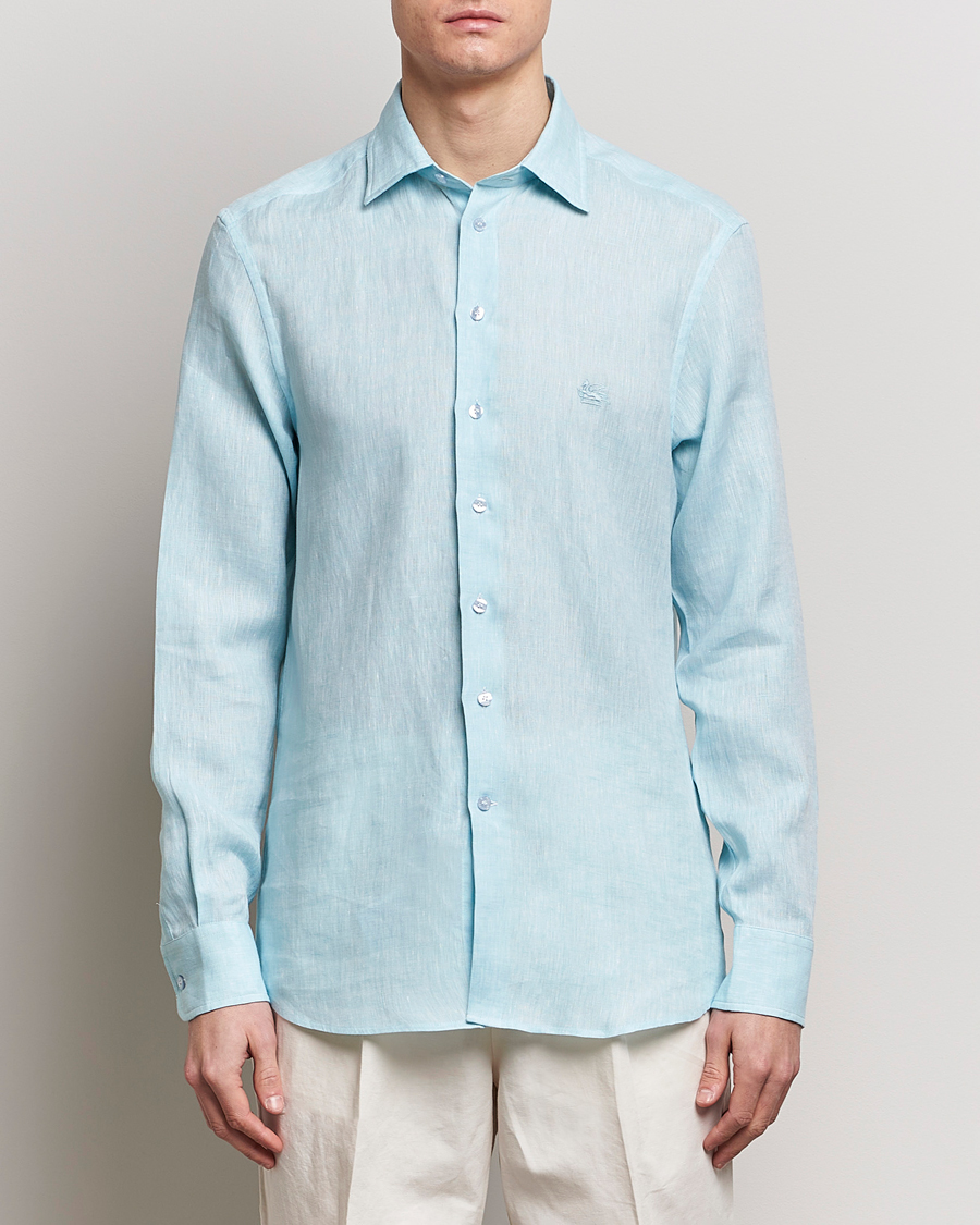Herre | Tøj | Etro | Slim Fit Linen Shirt Light Blue
