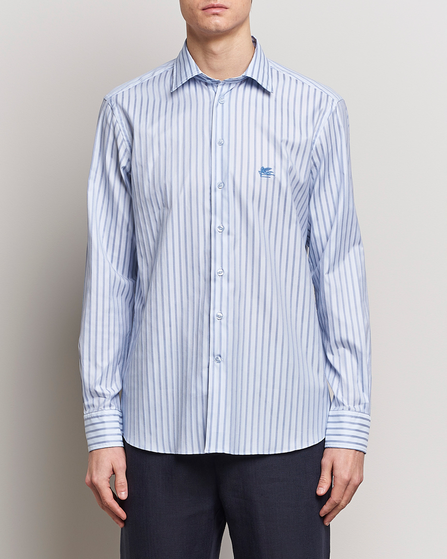 Herre | Tøj | Etro | Slim Fit Striped Cotton Shirt Light Blue