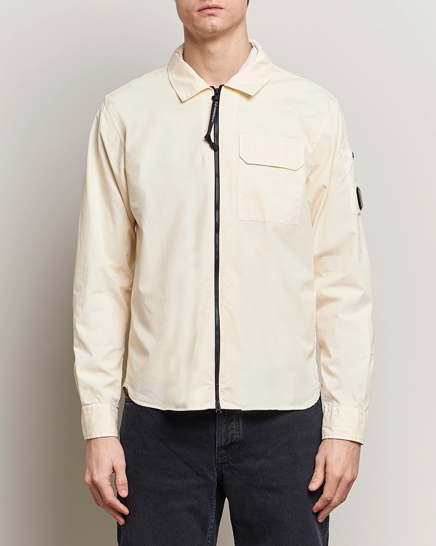 Herre | Overshirts | C.P. Company | Garment Dyed Gabardine Zip Shirt Jacket Ecru