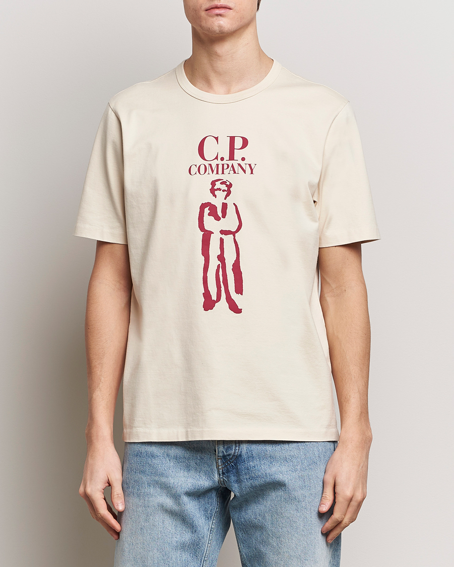 Herre | C.P. Company | C.P. Company | Mercerized Heavy Cotton Logo T-Shirt Ecru