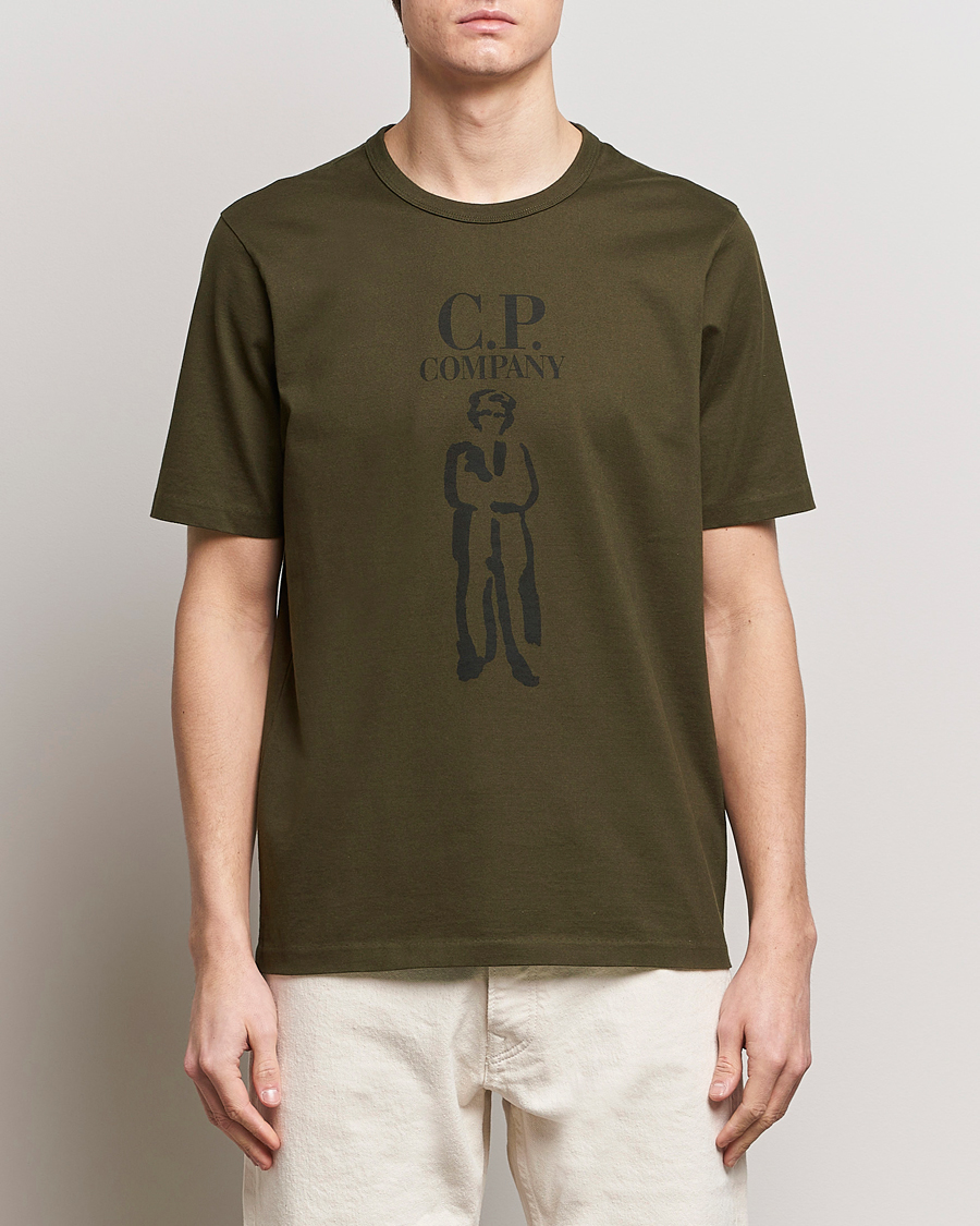 Herre | T-Shirts | C.P. Company | Mercerized Heavy Cotton Logo T-Shirt Army
