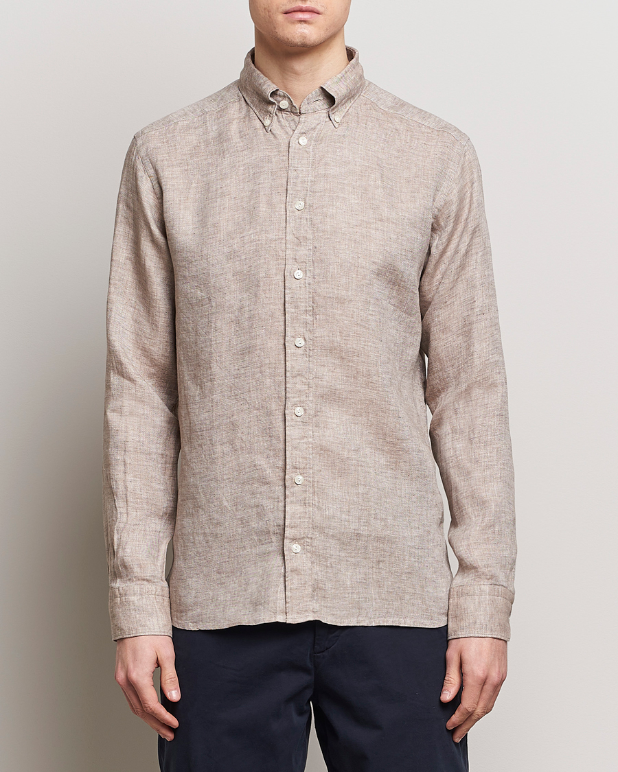 Herre | Tøj | Eton | Slim Fit Linen Button Down Shirt Brown