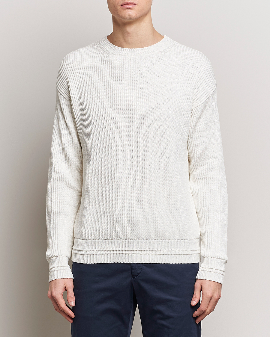 Herre | Pullovers med rund hals | Kiton | Cotton/Silk Rib Pullover Off White