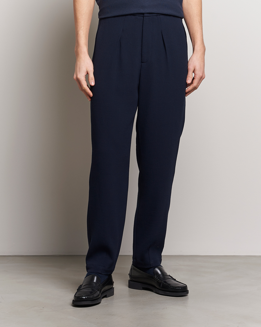 Herre | Pæne bukser | Giorgio Armani | Pleated Rib Wool Trousers Navy