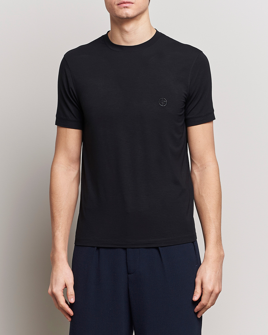Herre | T-Shirts | Giorgio Armani | Embroidered Logo T-Shirt Black