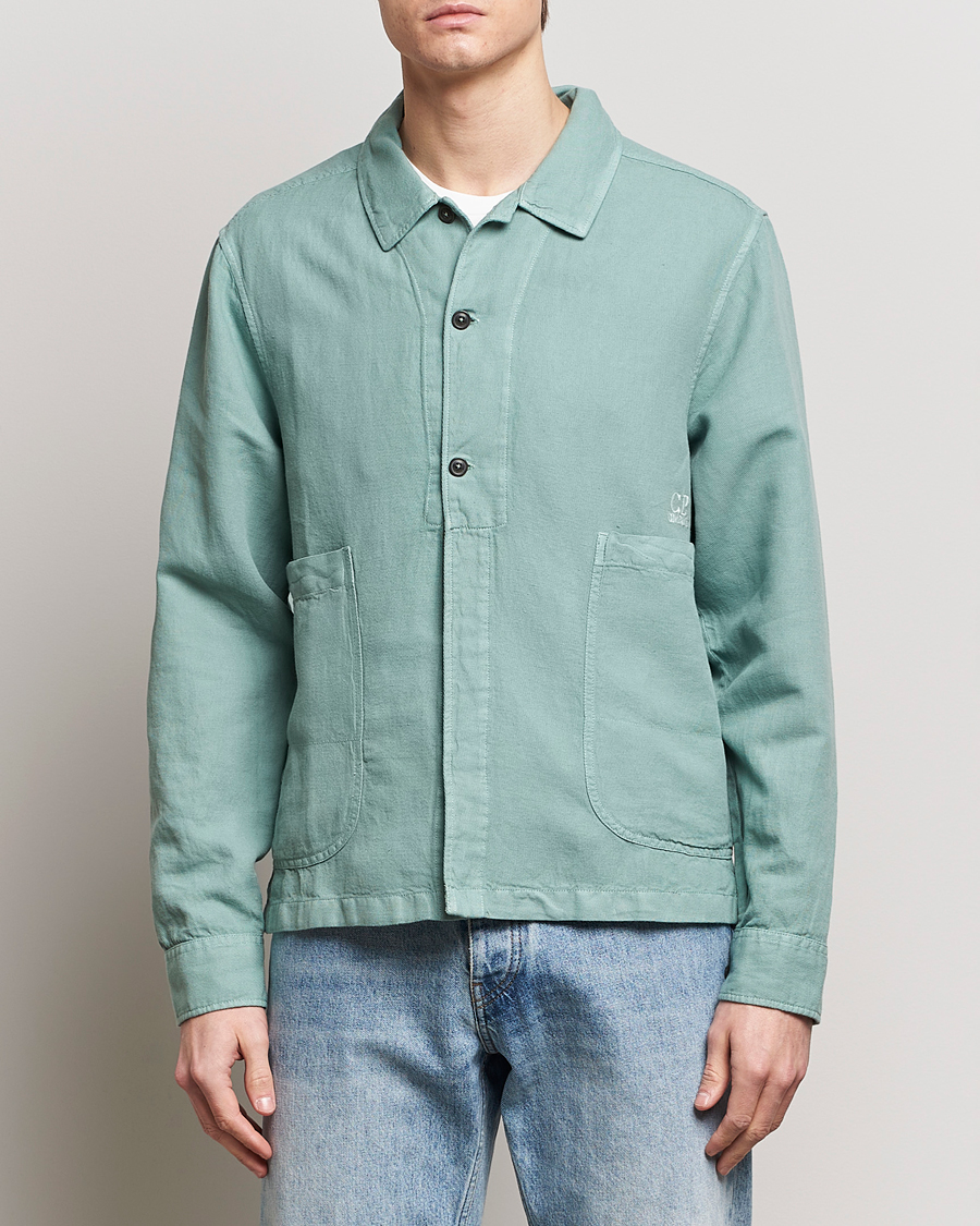 Herre | Overshirts | C.P. Company | Broken Linen/Cotton Overshirt Light Green