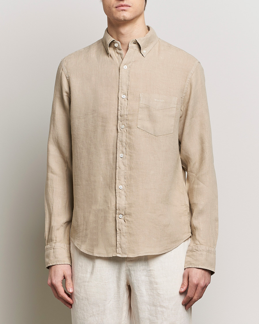 Herre | Tøj | GANT | Regular Fit Garment Dyed Linen Shirt Concrete Beige
