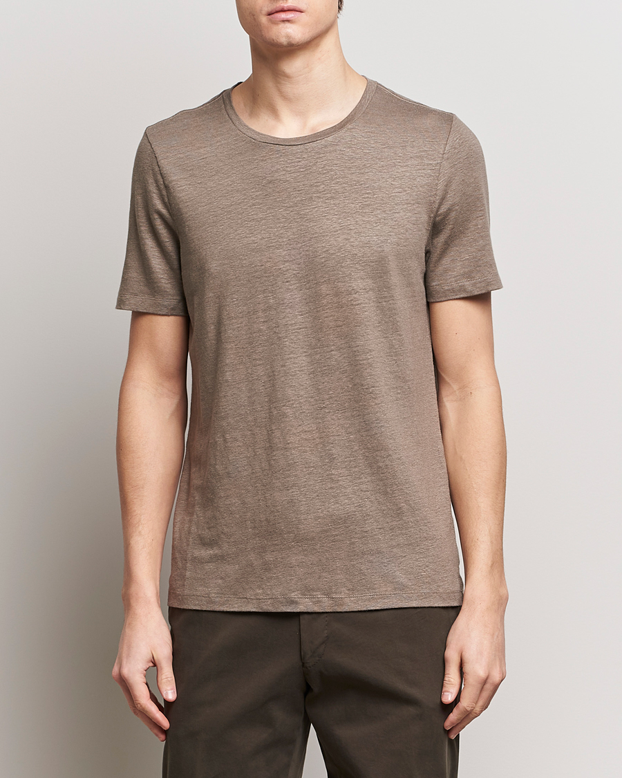 Herre | Kortærmede t-shirts | Oscar Jacobson | Kyran Linen T-Shirt Olive